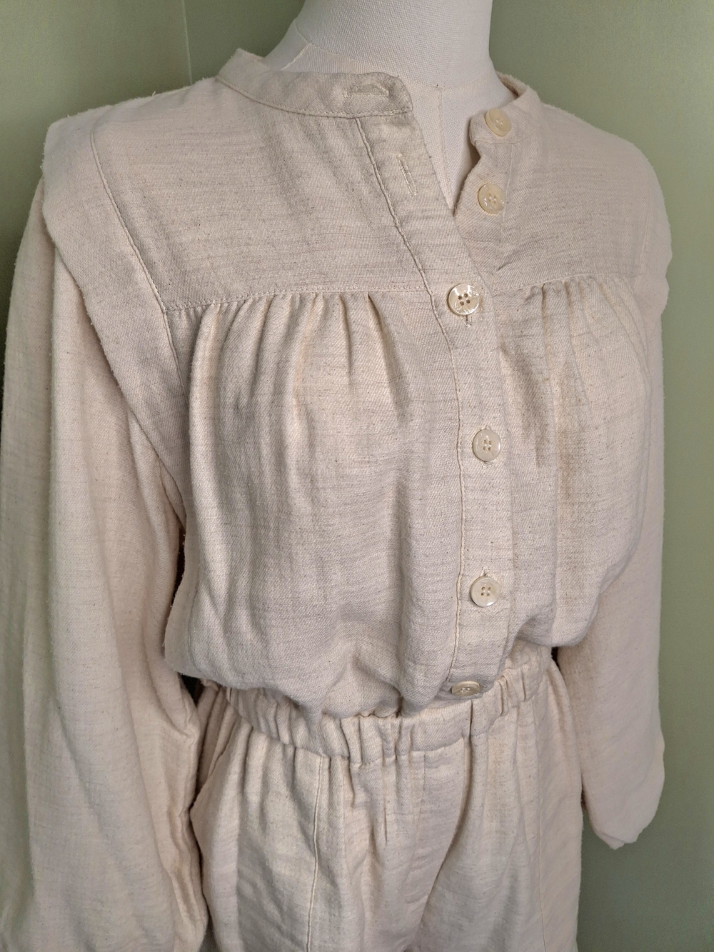 FRNCH Paris Beige Cotton Romper M Boho Minimalist Anthro Style Pockets